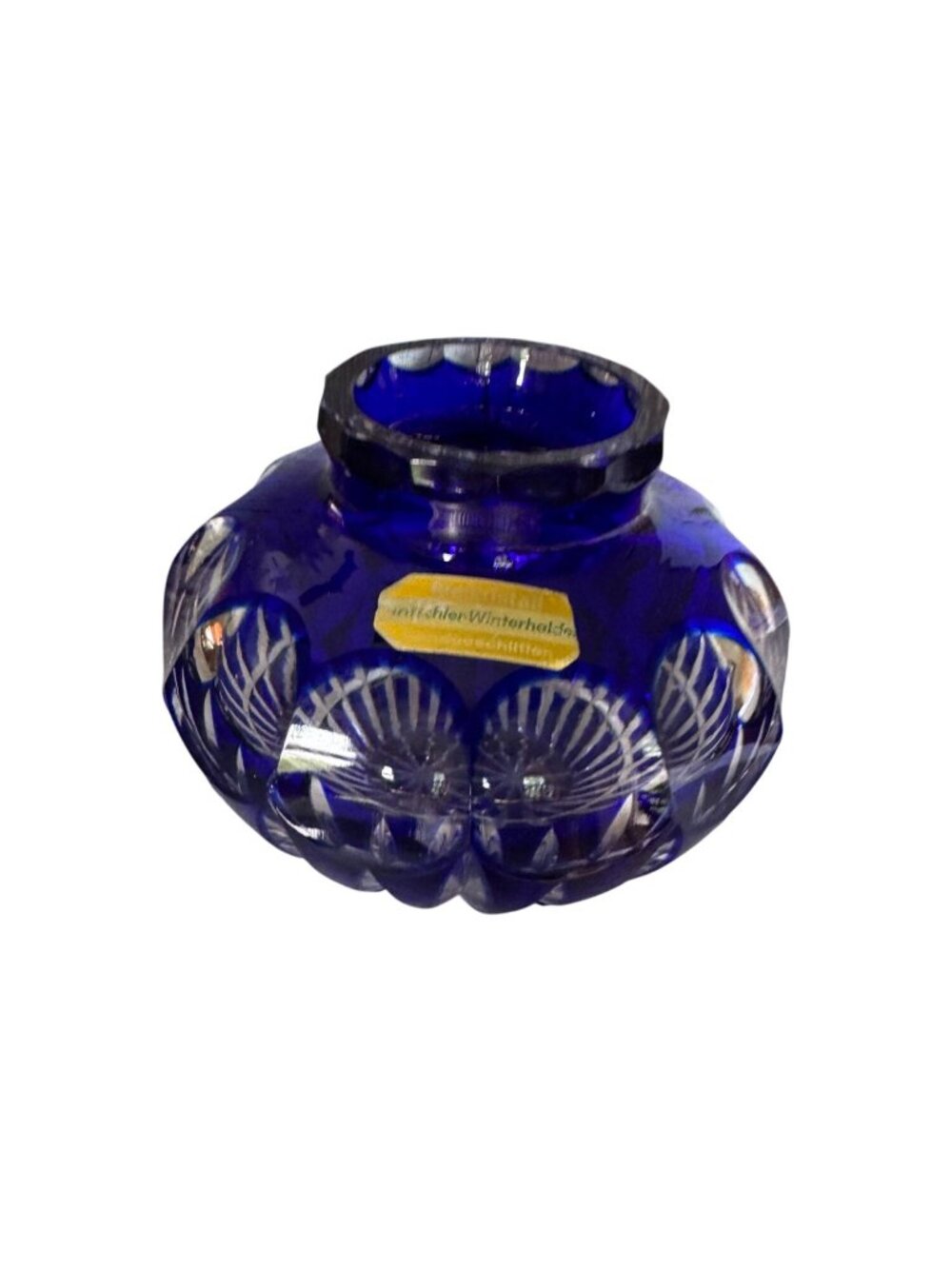 Vintage Cobalt Blue Cut to Clear Lead Crystal Rose Bowl Vase Germany 5" - Picture 2 of 9